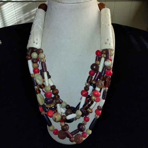 Iris Apfel & Bajalia Wood, Bone and Resin Multicolored Beaded Statement Necklace - Picture 2 of 12
